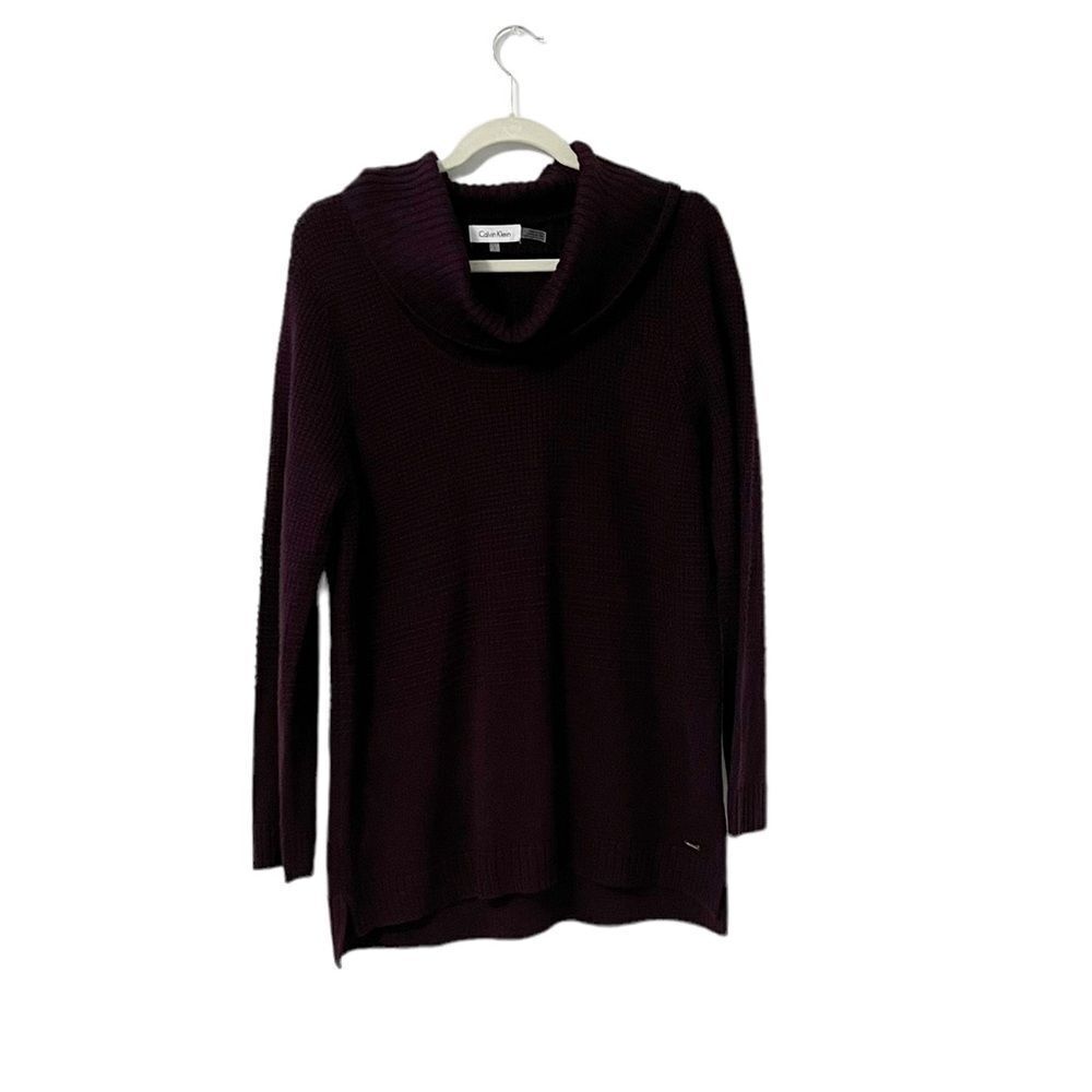 Calvin Klein Dark Plumb Purple Cowl Neck Knit Sweater Size L